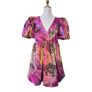 Plenty by Tracy Reese for Anthropologie Colorful Abstract Puff Sleeve Mini Dress